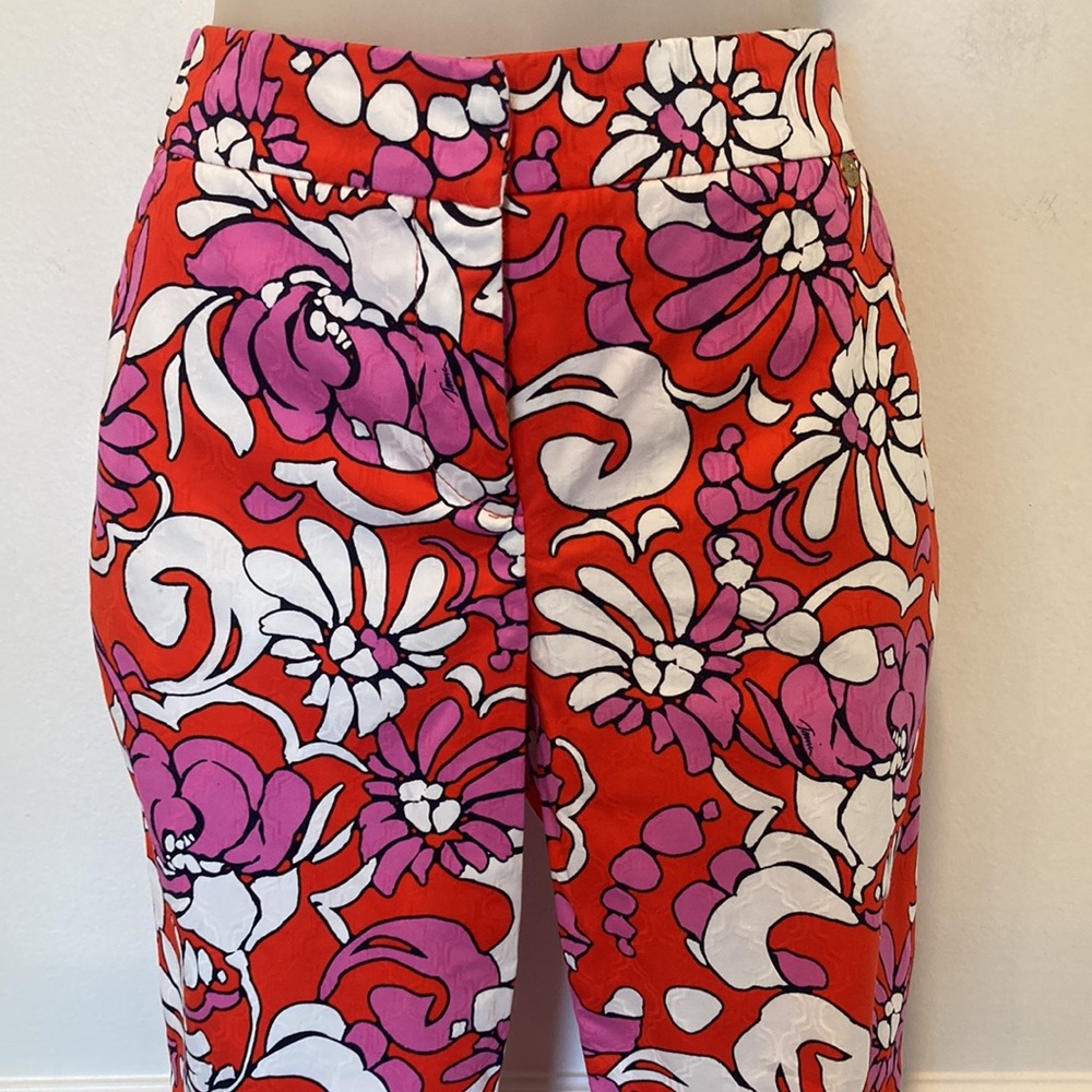 Trina Turk Floral Cotton Pants Red, Violet, White, & Black Size 2